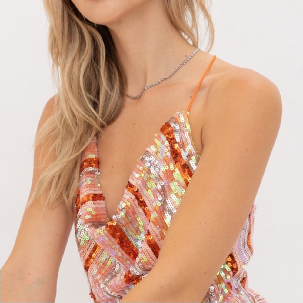 Pretty Garbage Orange Sequin Dress Size Large.  NWT - Picture 6 of 13